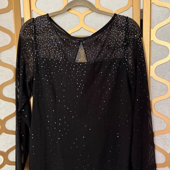 St. John Size 12 Black Rhinestone Embellished Mesh Long Sleeve Sheath Mini Dress - Picture 4 of 16